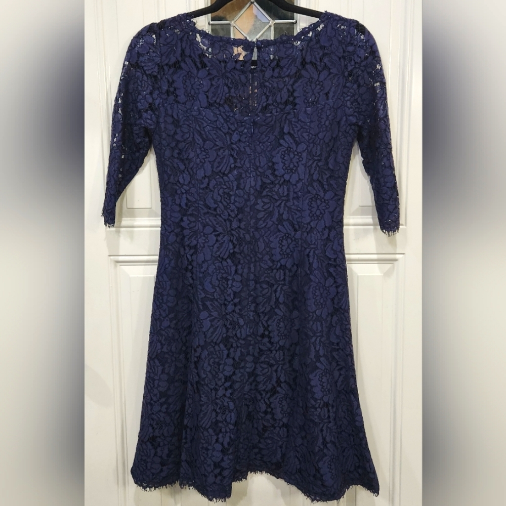 Eliza J navy blue lace short sleeve flared mini dress women's size 2